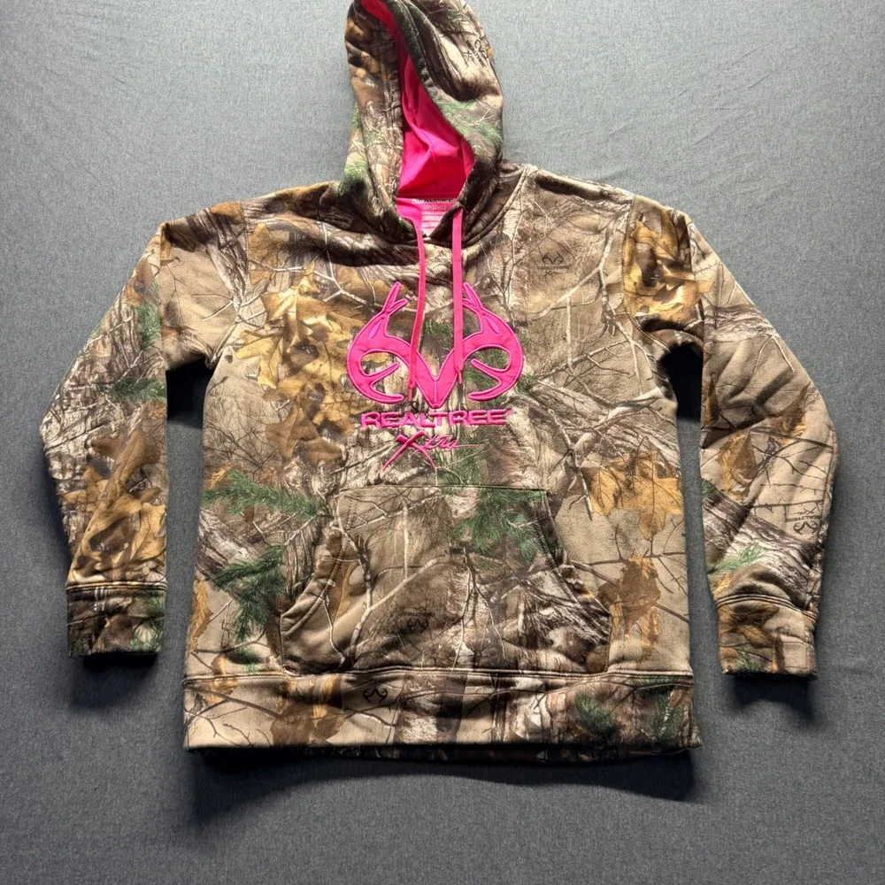 Realtree Xtra Camo Hoodie Pink Logo Girls Large 12-14 Camouflage Sweatshirt